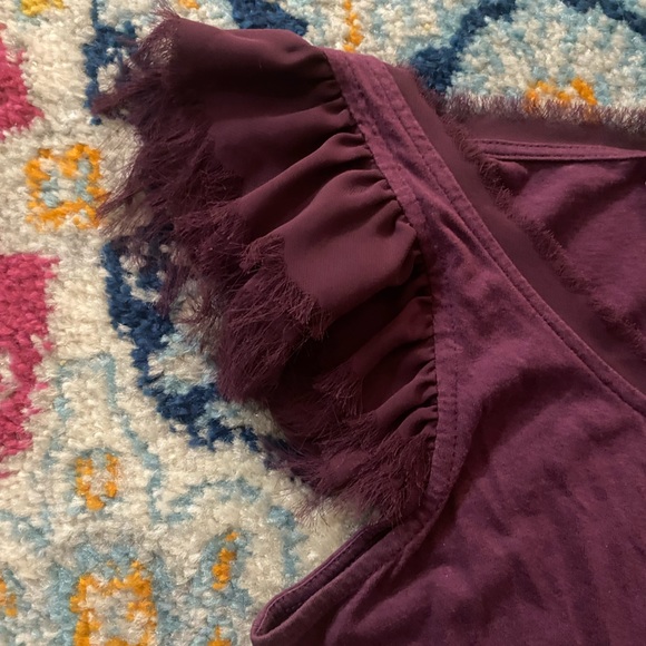 SOLD! ELLE Solid Plum Purple Fringe Detail Ruffle Flutter Sleeve Top M - Picture 6 of 11